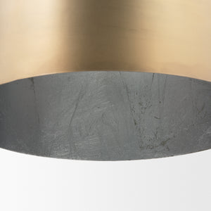 Profile view of the Sanne Antiqued Gold Metal w/ Silver Foil Large Pendant Light.