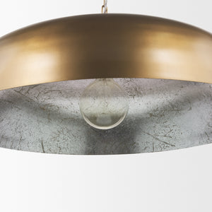 Sanne Antiqued Gold Metal w/ Silver Foil Wide Pendant Light shown from a different angle to reveal its silhouette.