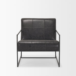 Stratton Gunmetal w/ Genuine Aged Black Leather Upholstered Accent Chair shown from another angle.