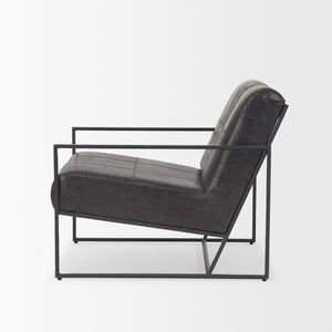 Stratton Gunmetal w/ Genuine Aged Black Leather Upholstered Accent Chair shown from a different angle to reveal its silhouette.