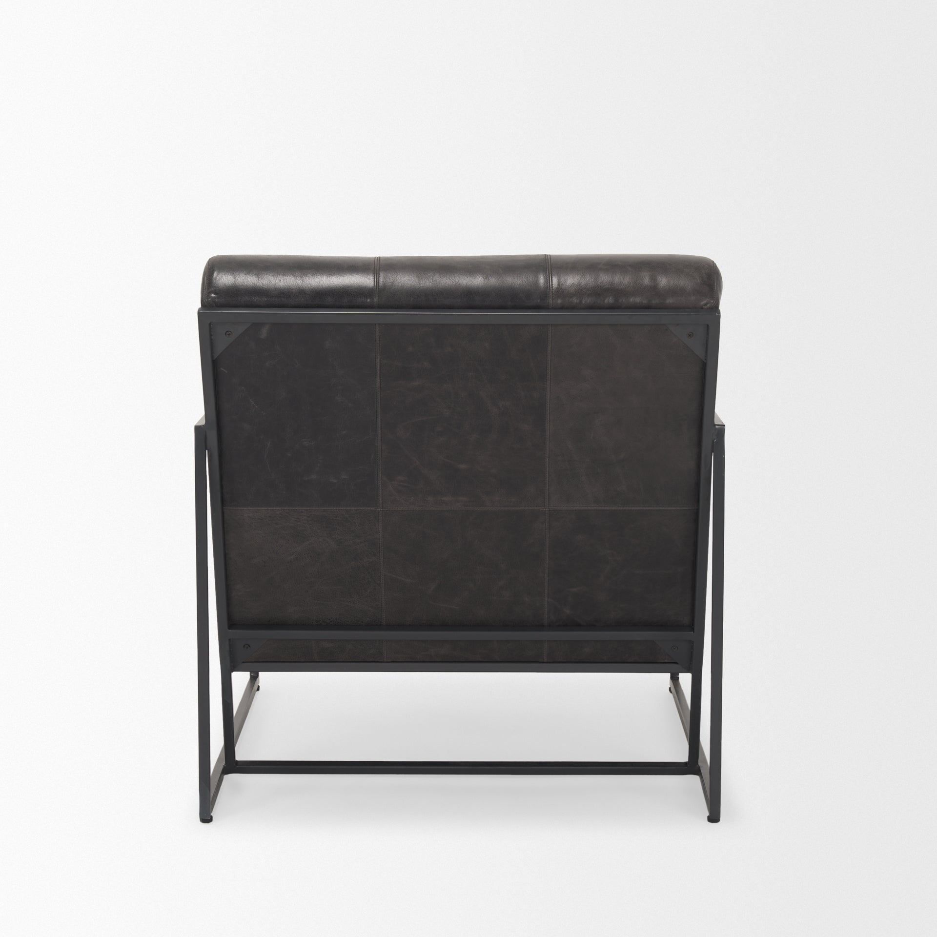 Profile view of the Stratton Gunmetal w/ Genuine Aged Black Leather Upholstered Accent Chair.