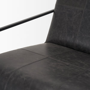 Profile view of the Stratton Gunmetal w/ Genuine Aged Black Leather Upholstered Accent Chair.