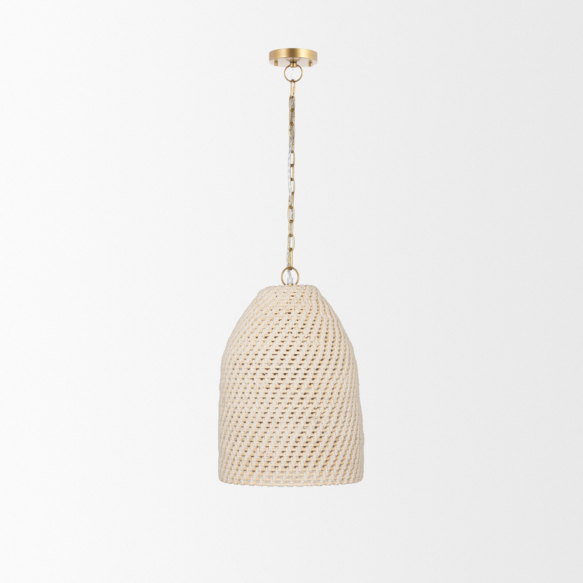 Tosha 1-Light Cotton Rope Bell Pendant shown from another angle.