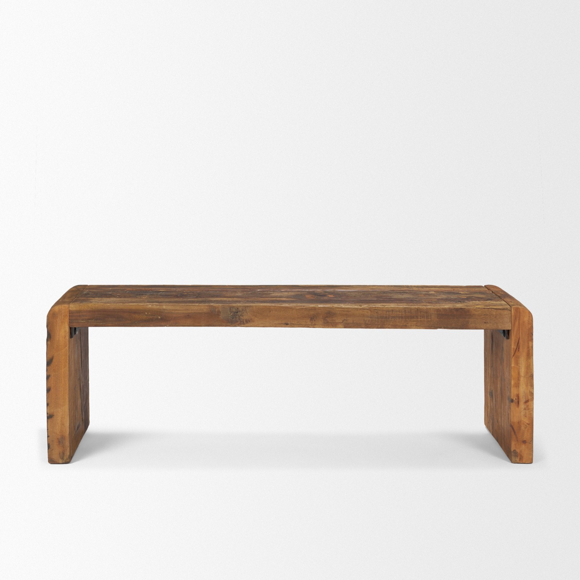 Estelle Rustic Brown Reclaimed Wood Bench shown from another angle.