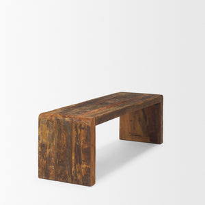 Profile view of the Estelle Rustic Brown Reclaimed Wood Bench.