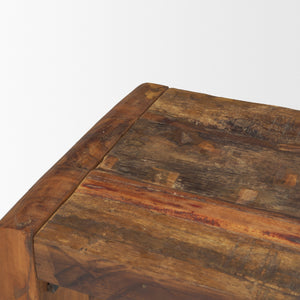 Profile view of the Estelle Rustic Brown Reclaimed Wood Bench.