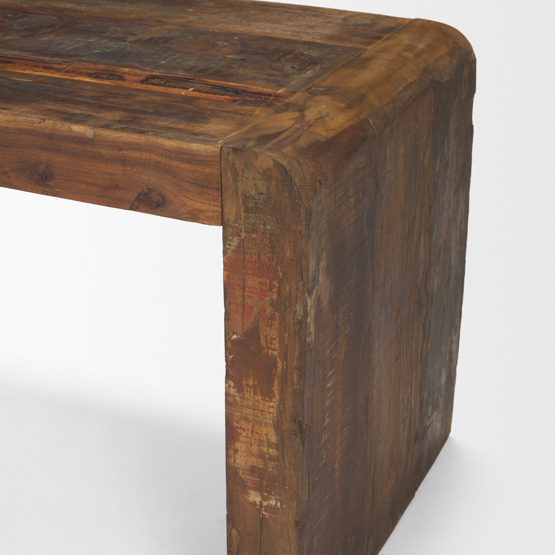 Estelle Rustic Brown Reclaimed Wood Bench shown from another angle.