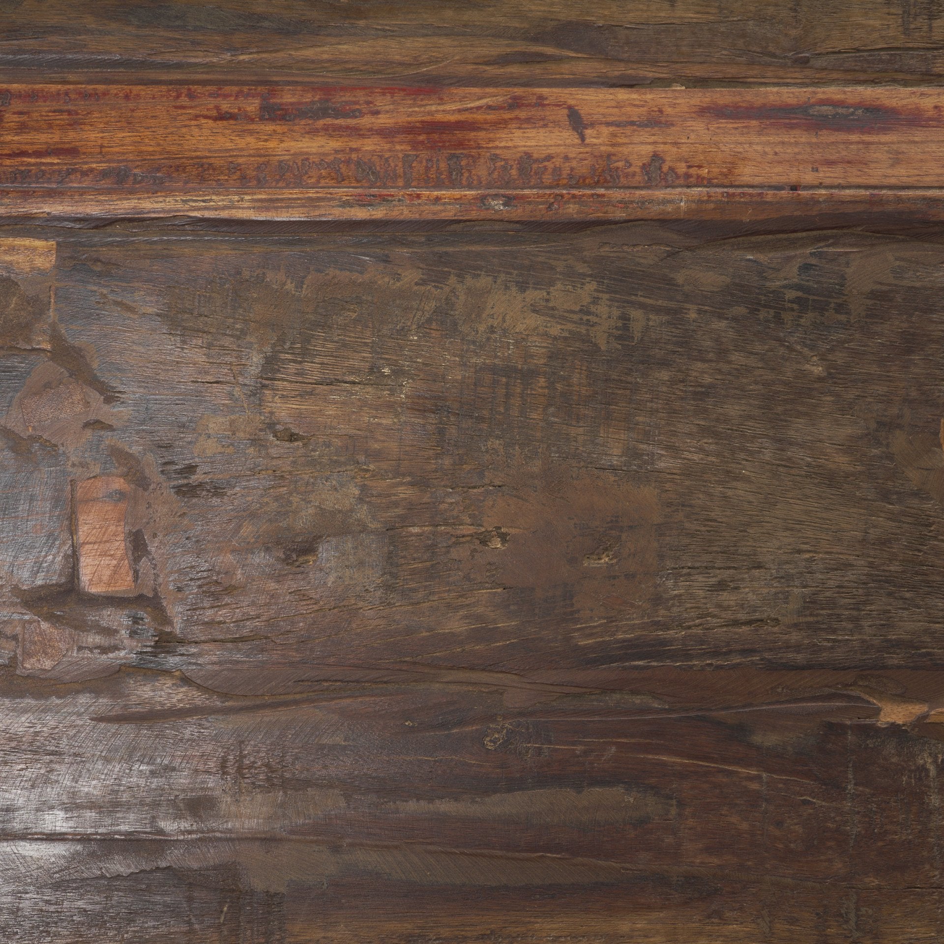 Estelle Rustic Brown Reclaimed Wood Bench shown from a different angle to reveal its silhouette.