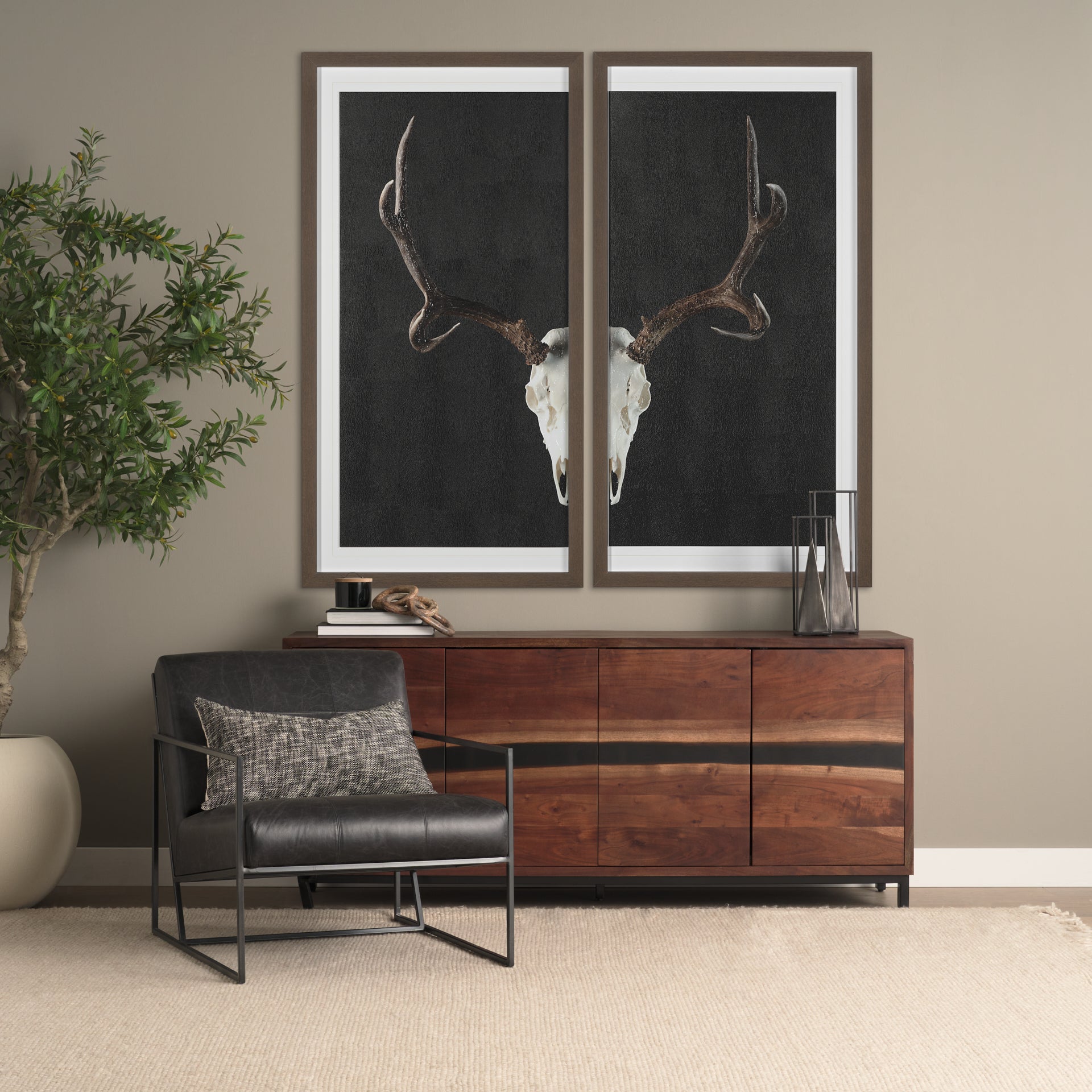 Profile view of the Stratton Gunmetal w/ Genuine Aged Black Leather Upholstered Accent Chair.