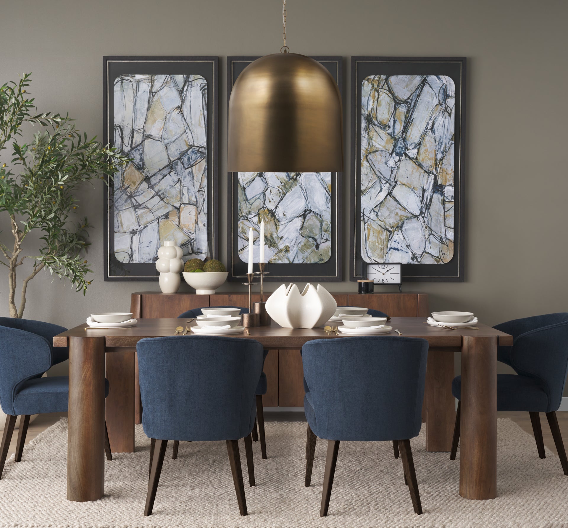 Sanne Antiqued Gold Metal w/ Silver Foil Large Pendant Light viewed from the side.