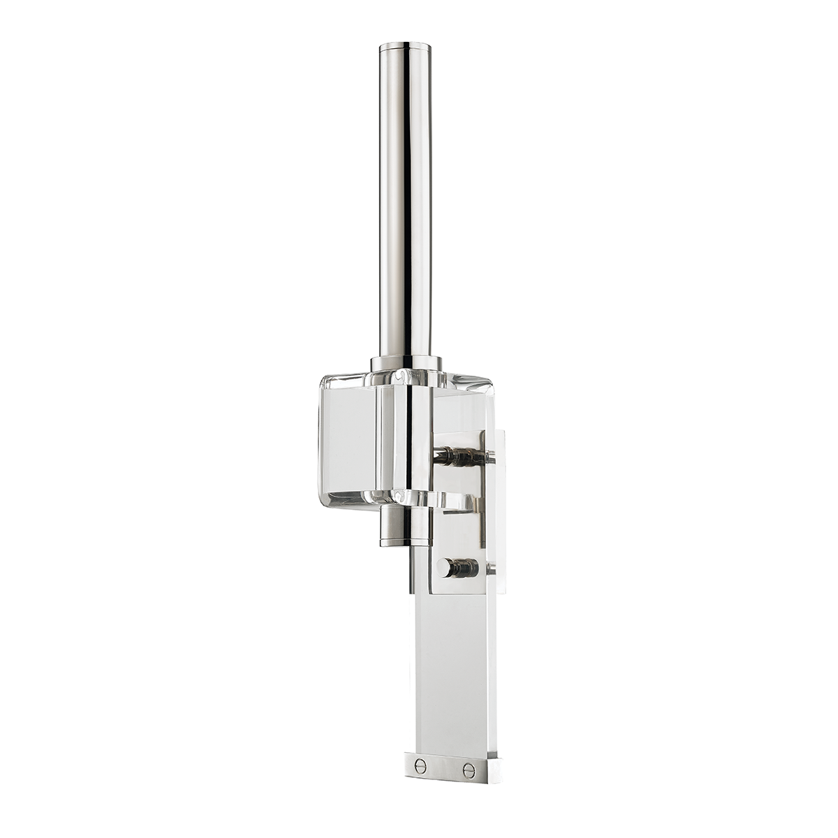 Hillcrest Wall Sconce in polished nickel shown from a second angle to highlight the arm curve and shade silhouette.