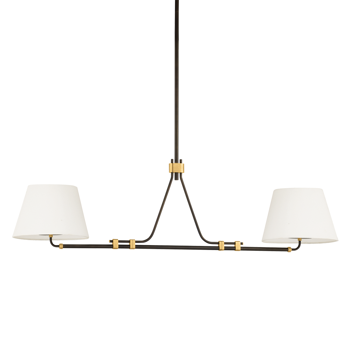 Crown Heights Linear in aged brass — a Hudson Valley linear for dining rooms, kitchen islands, and long consoles at Laurie Yapp Home.