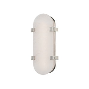 Skylar Wall Sconce 5.75" x 13.75" in polished nickel shown from the front to reveal the arm curve and shade silhouette.