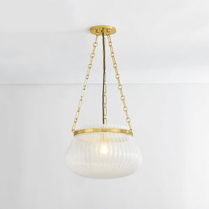 Granby Pendant 17" in aged brass shown from the front to reveal the shade shape and metal detail.