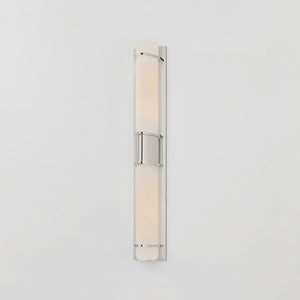 Close-up of the Tottenville Wall Sconce 4.25" x 27" in polished nickel showing the arm curve and shade silhouette.