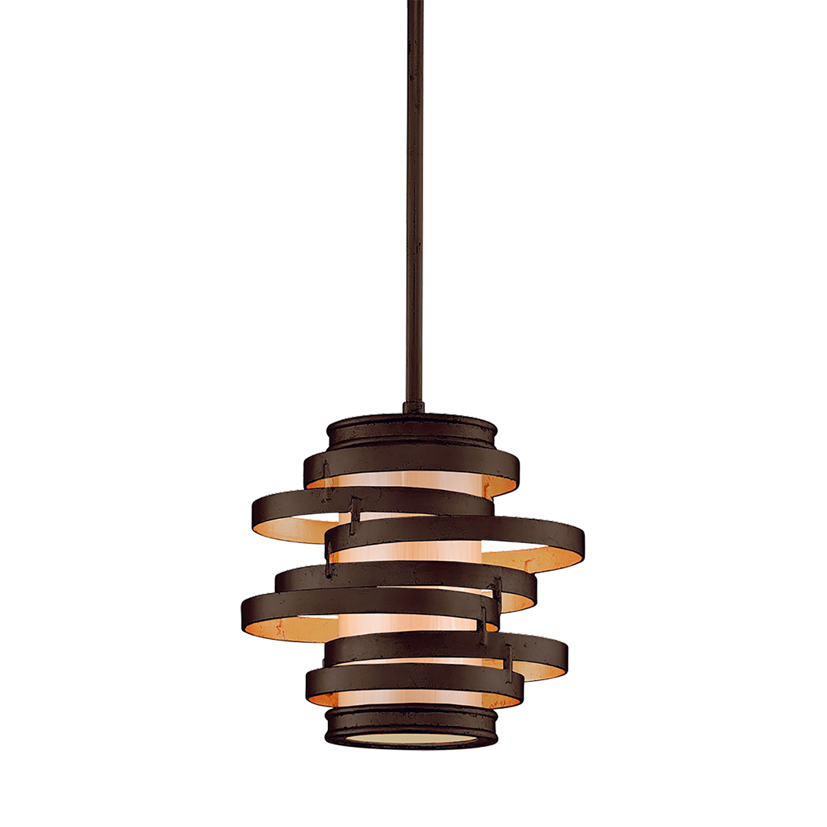 Vertigo Pendant 9.5" x 9.25" in Bronze and Gold Leaf — a Corbett pendant for kitchens, entries, and dining rooms at Laurie Yapp Home.