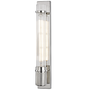 Shaw Wall Sconce in polished nickel shown from the front to reveal the arm curve and shade silhouette.