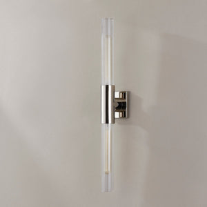 Close-up of the Asher Wall Sconce 4.25" in polished nickel showing the arm curve and shade silhouette.