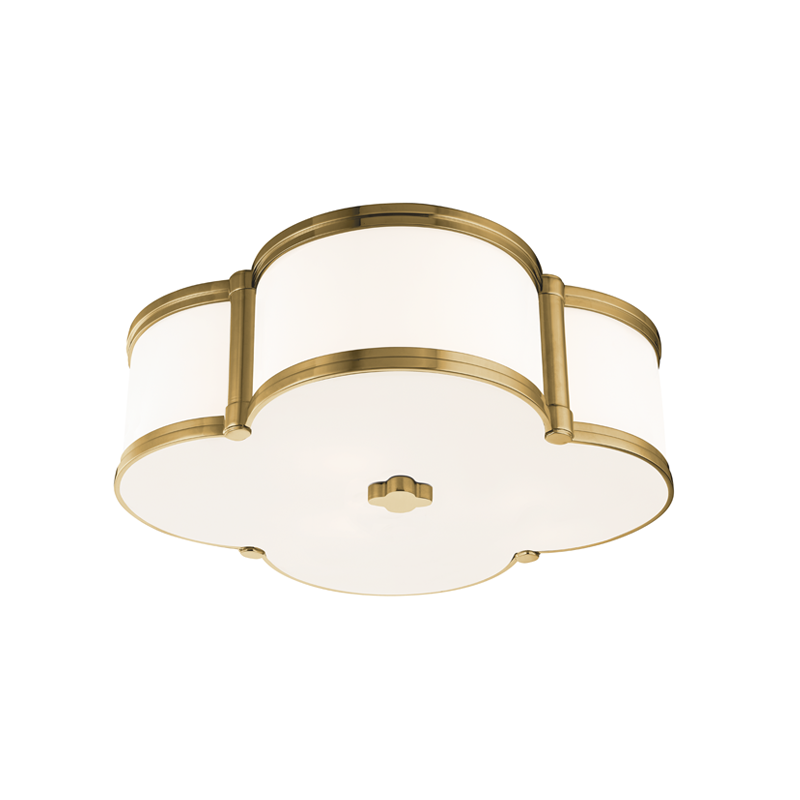 Chandler Flush Mount 16.75" in aged brass — a Hudson Valley flush mount for hallways, bedrooms, and entryways at Laurie Yapp Home.