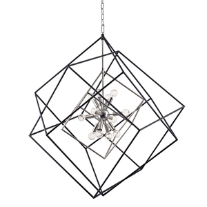 Roundout Chandelier 34" in polished nickel shown from a second angle to highlight the frame, arms, and shade detail.