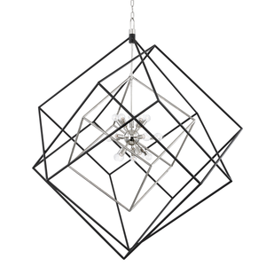Roundout Chandelier 42" in polished nickel shown from a second angle to highlight the frame, arms, and shade detail.