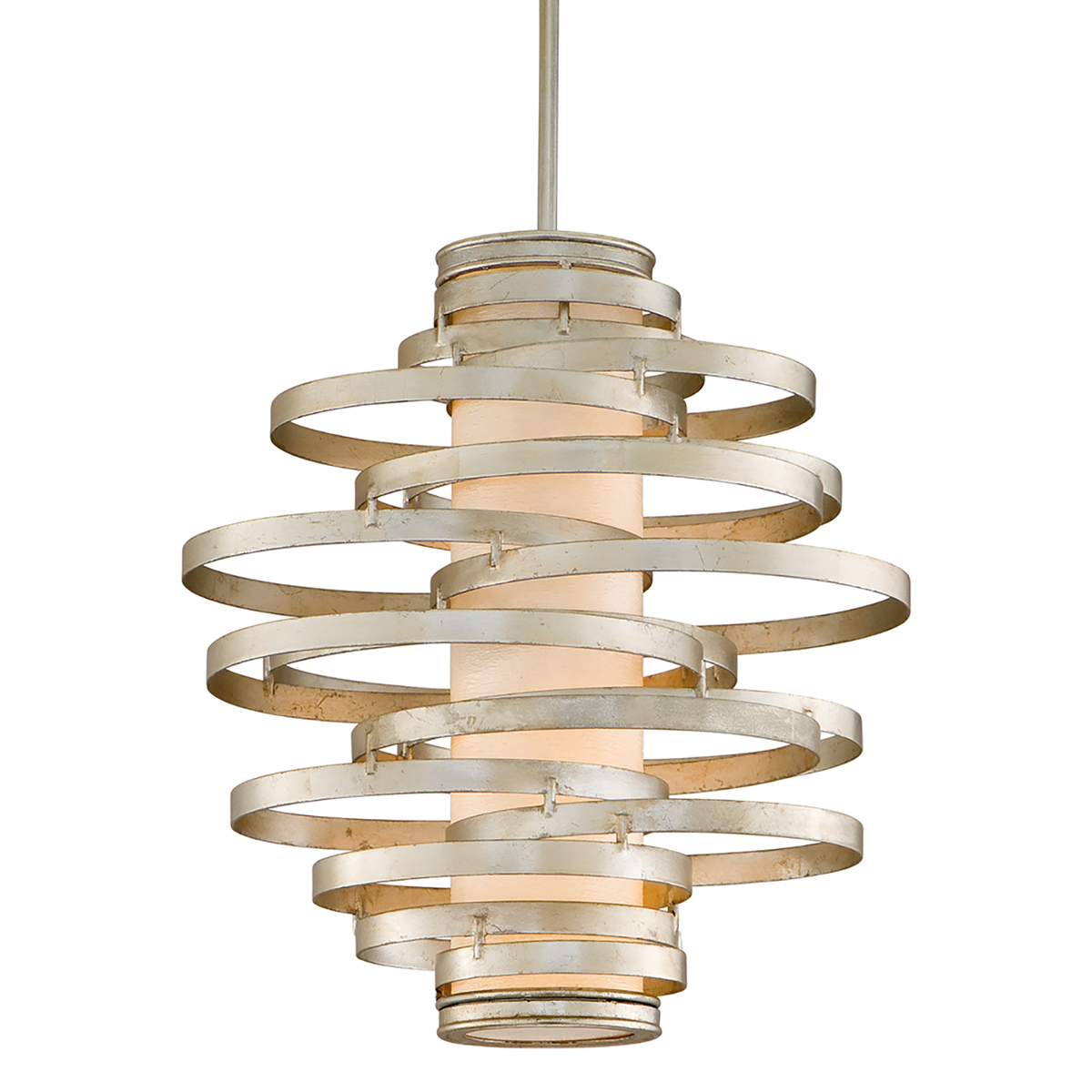 Vertigo Pendant 18" x 18.5" in Warm Silver Leaf — a Corbett pendant for kitchens, entries, and dining rooms at Laurie Yapp Home.