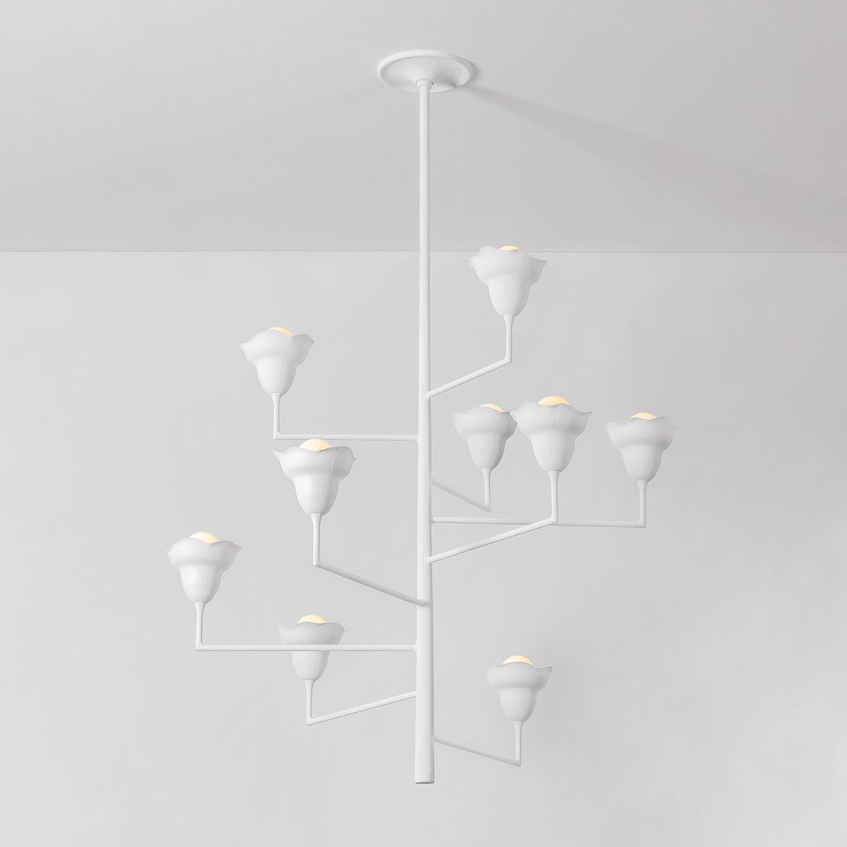Close-up of the Alora Chandelier 44" showing the frame, arms, and shade detail.