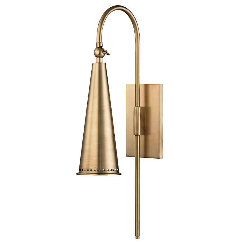 Alva Wall Sconce 4.25" in aged brass — a Hudson Valley wall sconce for bathrooms, hallways, and living rooms at Laurie Yapp Home.