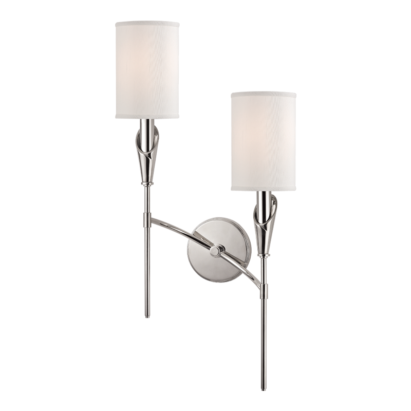 Tate Wall Sconce in polished nickel — a Hudson Valley wall sconce for bathrooms, hallways, and living rooms at Laurie Yapp Home.