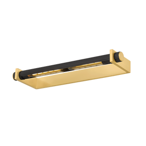 Judd Picture Light 26.5" in aged brass shown from a second angle to highlight the arm curve and shade proportion.