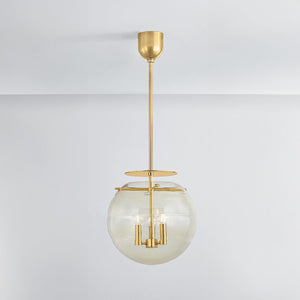Gill Pendant 15" in aged brass shown from the front to reveal the shade shape and metal detail.
