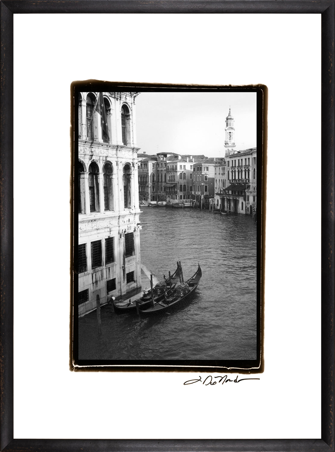 Waterways Of Venice VI wall art in black and white featuring gondolas on a canal.