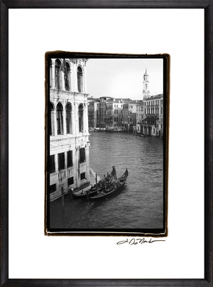 Waterways Of Venice VI wall art in black and white featuring gondolas on a canal.