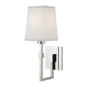 Fletcher Wall Sconce 5.25" in polished nickel shown from a second angle to highlight the arm curve and shade silhouette.
