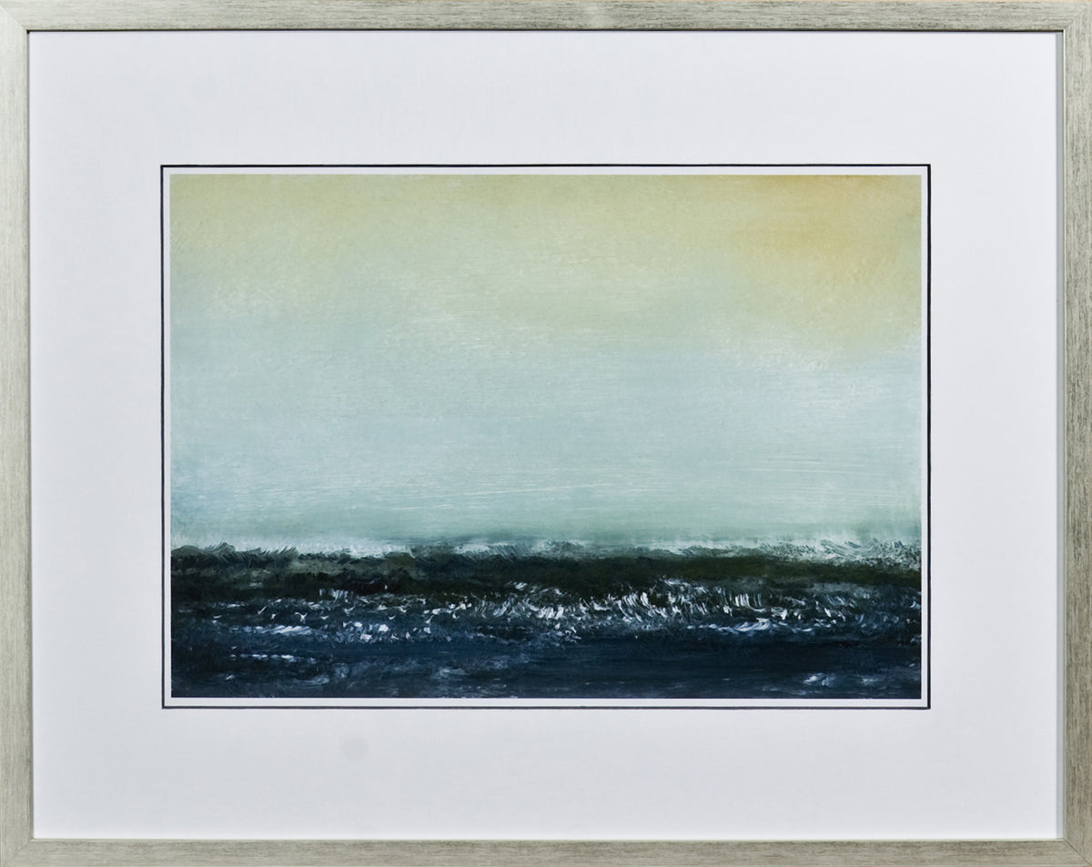 Sea View VI wall art featuring a serene ocean landscape with soft blue and green hues.