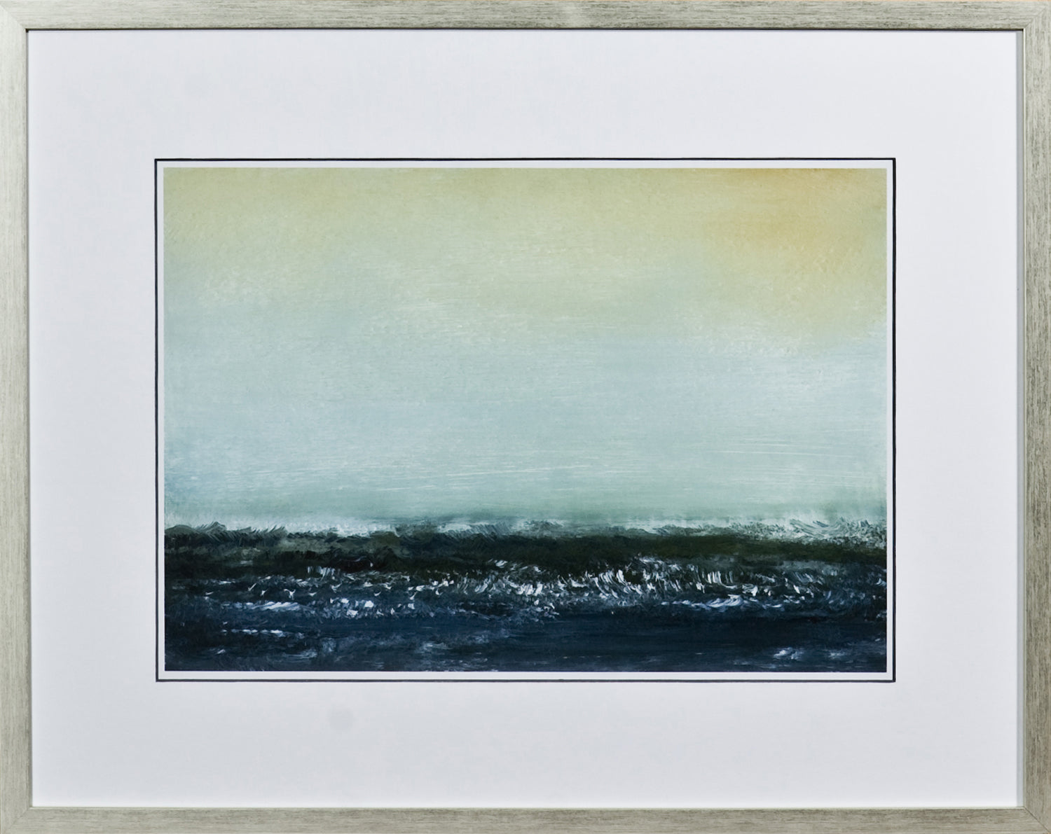 Sea View VI wall art featuring a serene ocean landscape with soft blue and green hues.