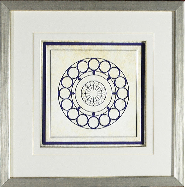 Baroque Rosetta #3 wall art featuring a circular design in blue and white.