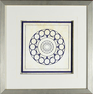 Baroque Rosetta #3 wall art featuring a circular design in blue and white.