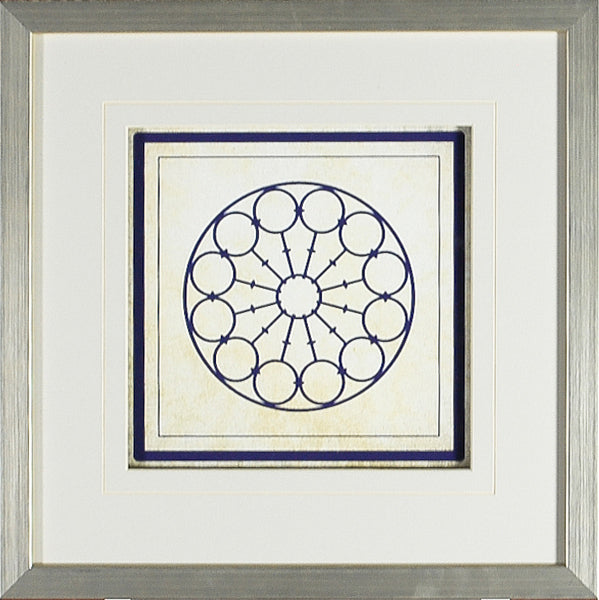 Baroque Rosetta #6 wall art featuring a circular navy design on a textured cream background.