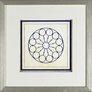 Baroque Rosetta #6 wall art featuring a circular navy design on a textured cream background.