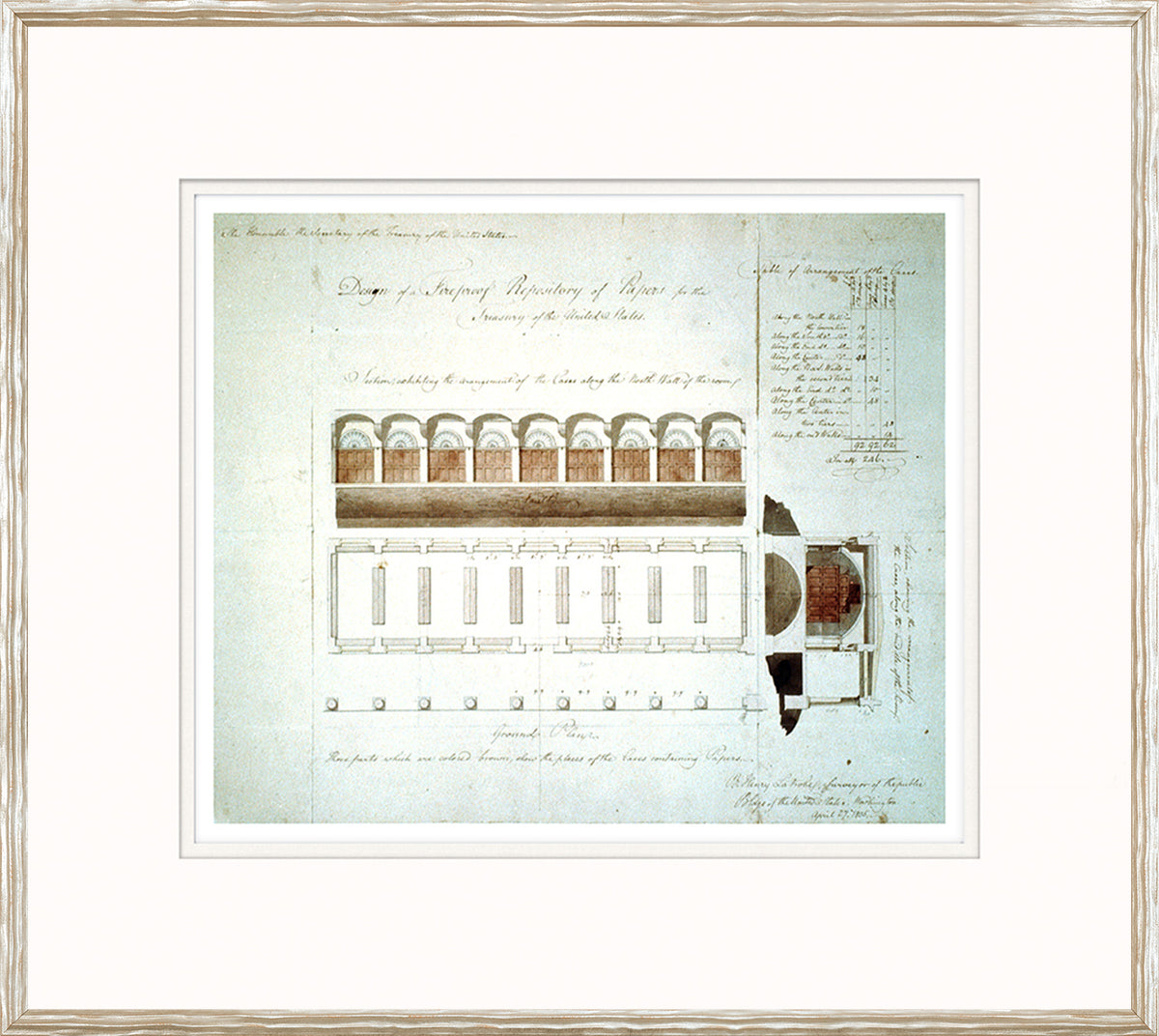 Plans – Repository wall art featuring architectural drawings in muted tones with detailed annotations.