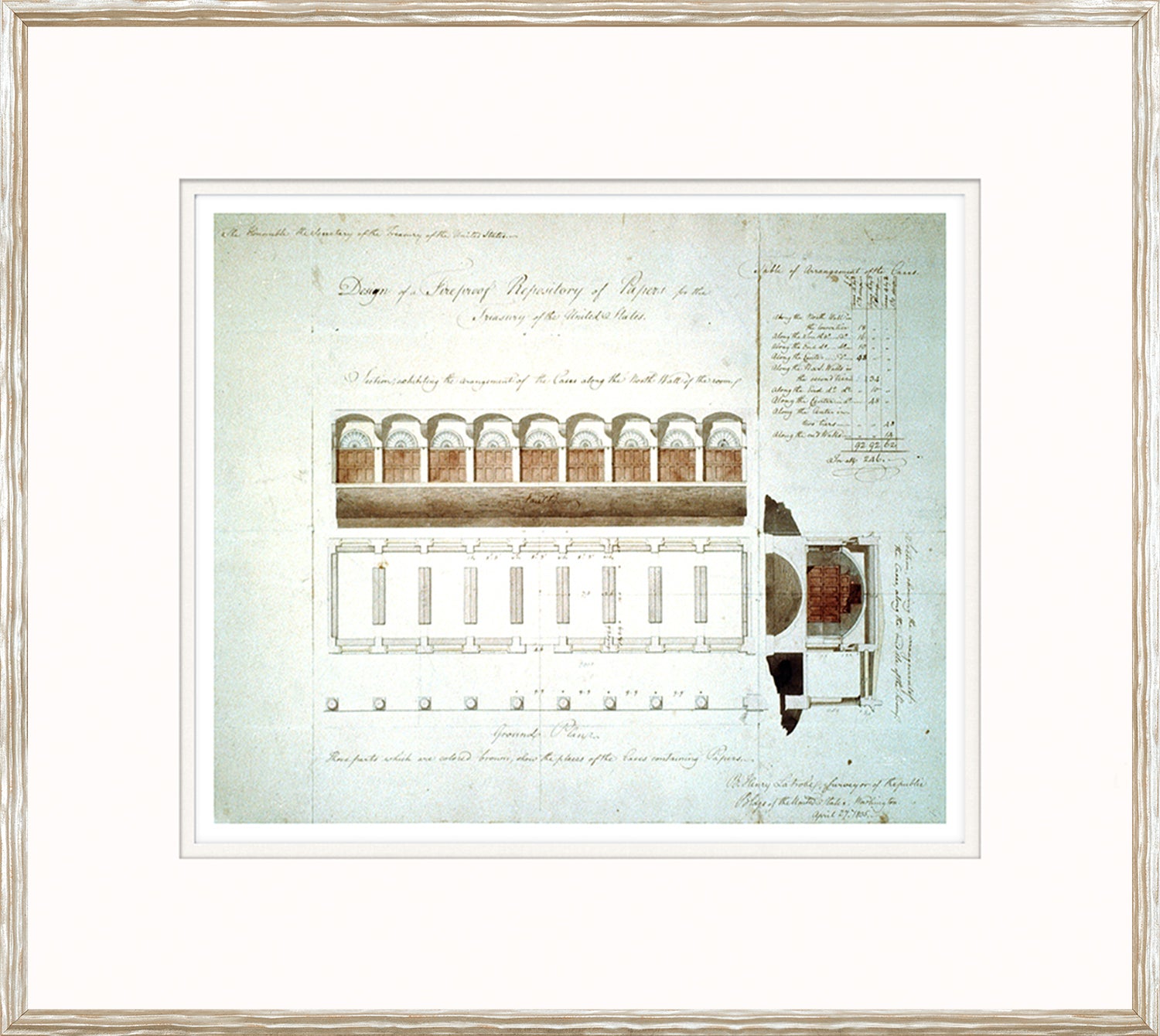 Plans – Repository wall art featuring architectural drawings in muted tones with detailed annotations.