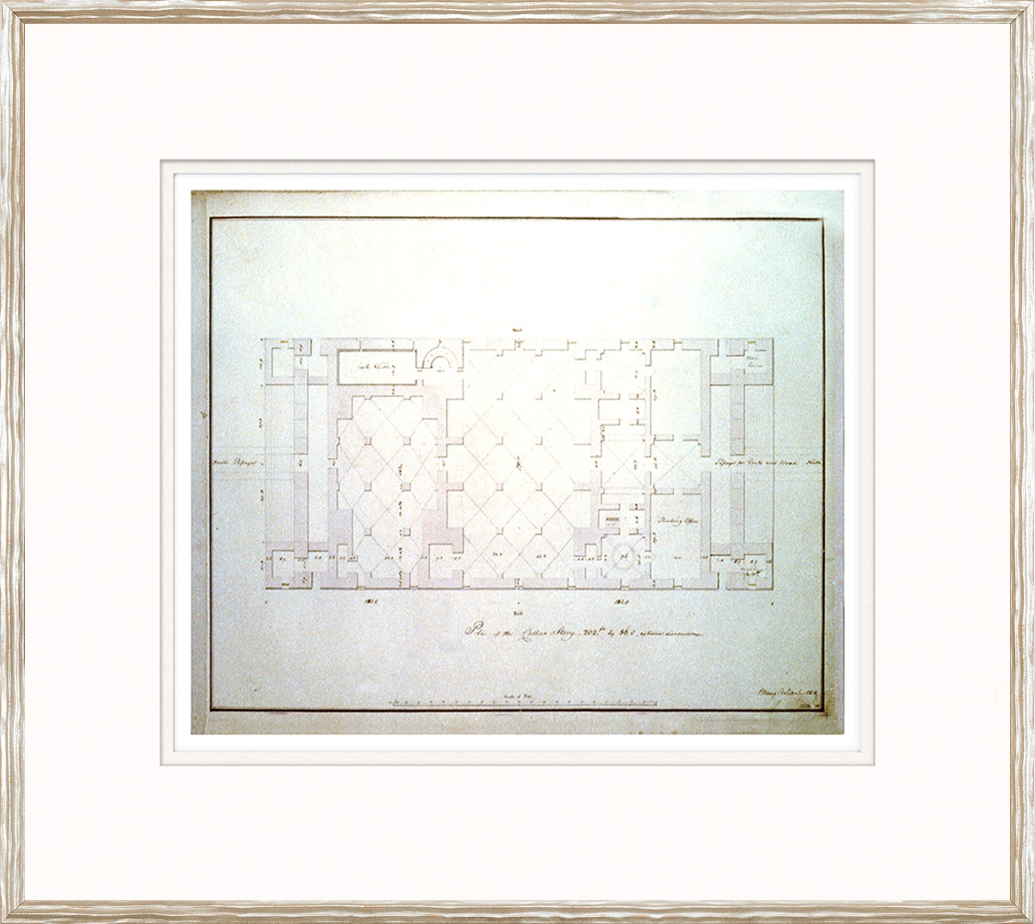 Plans – Cellar Story wall art featuring a detailed architectural blueprint in soft gray tones.