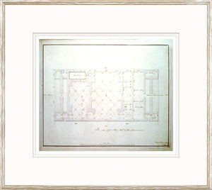 Plans – Cellar Story wall art featuring a detailed architectural blueprint in soft gray tones.