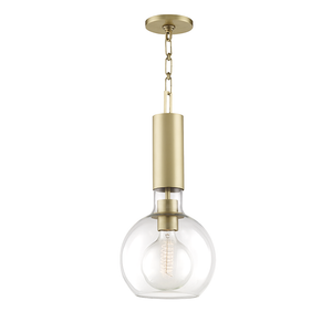 Raleigh Pendant 9" in aged brass — a Hudson Valley pendant for kitchens, entries, and dining rooms at Laurie Yapp Home.