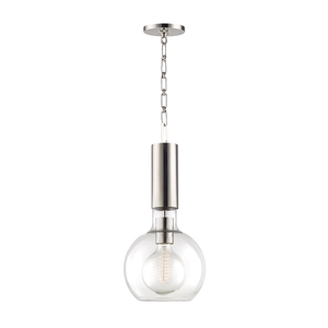 Raleigh Pendant 9" in polished nickel shown from a second angle to highlight the shade shape and metal detail.