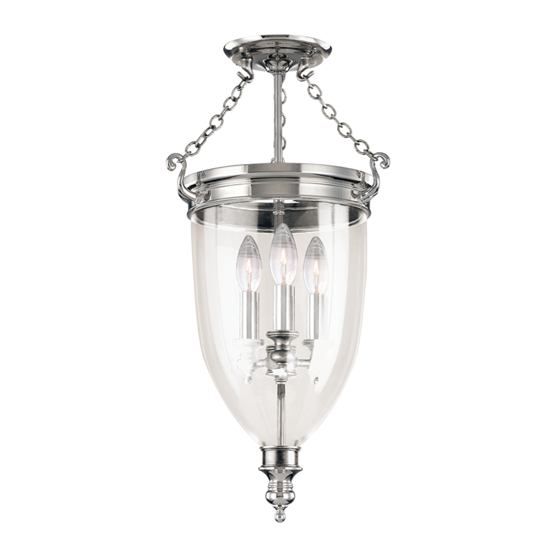 Hanover Semi Flush in polished nickel shown from a second angle to highlight the shade profile and mounting canopy.