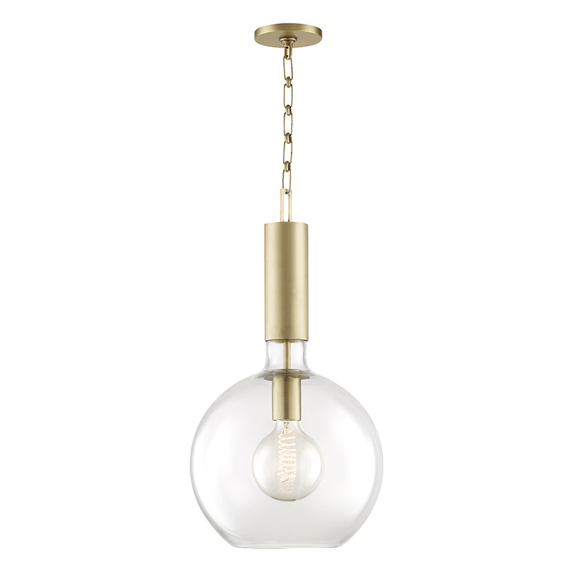 Raleigh Pendant 13" in aged brass — a Hudson Valley pendant for kitchens, entries, and dining rooms at Laurie Yapp Home.