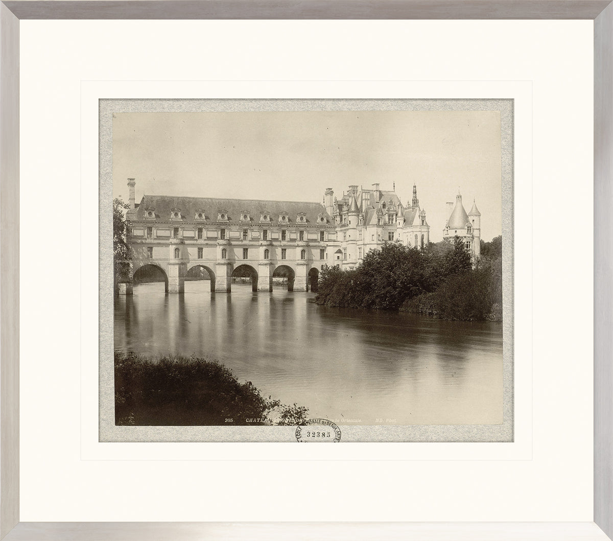Chateau De Chenonceau wall art featuring a vintage black and white photograph of the castle