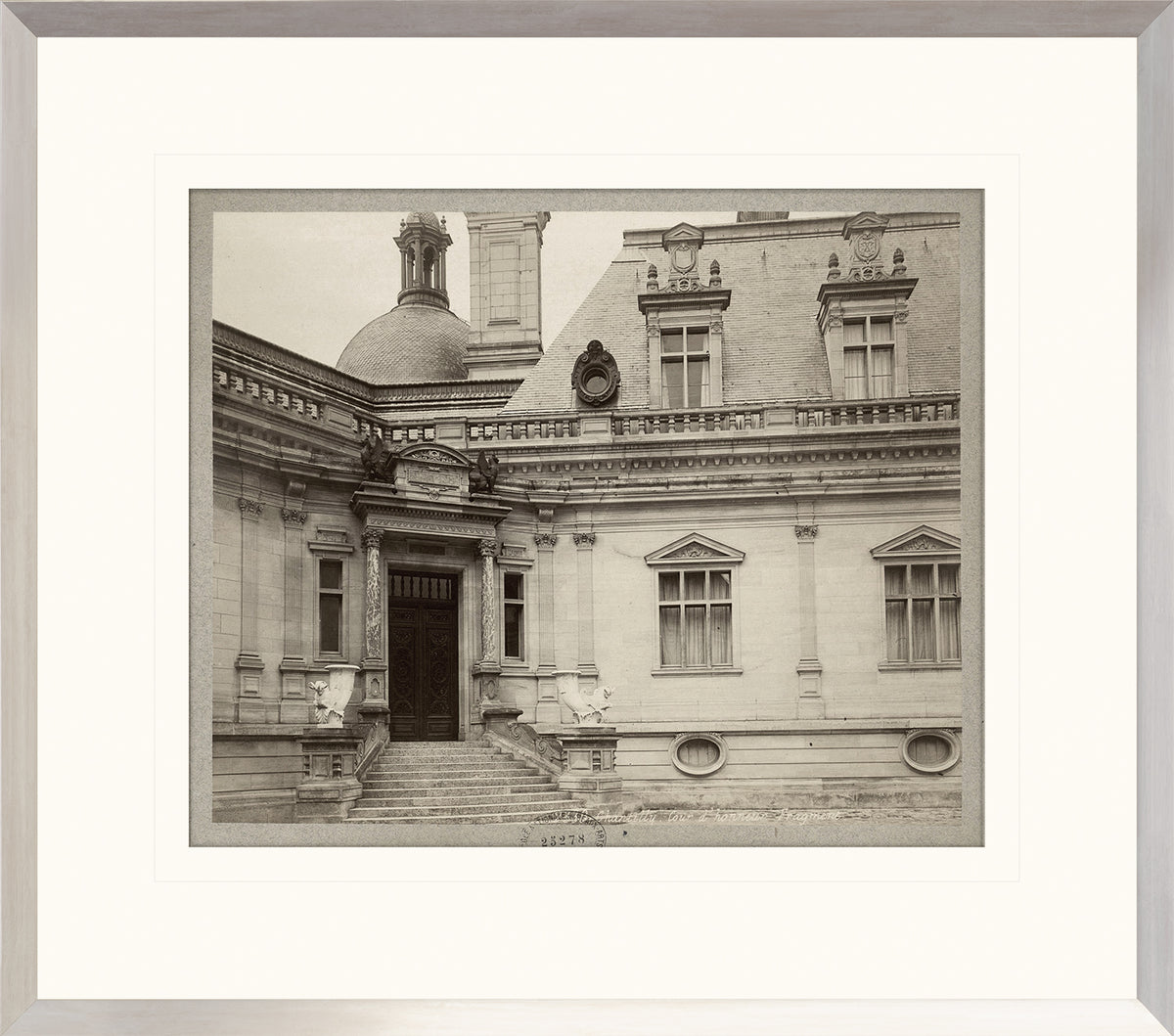 Chateau – Chantilly Cour D’Honneur wall art featuring a historic building facade in sepia tones.